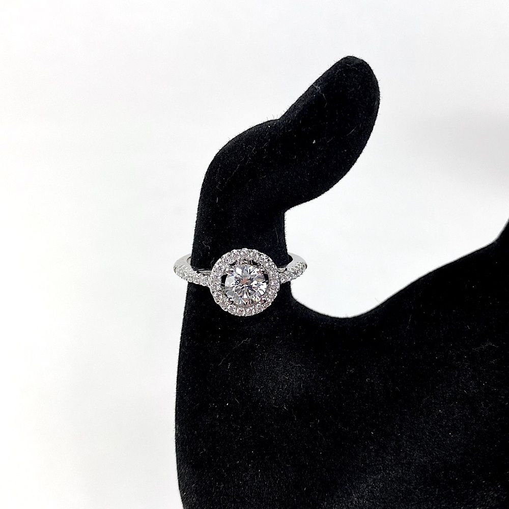 Engagement Style Diamond Sterling Silver Ring